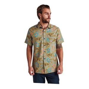 Roark Artifacts of Adventure Mens Medium Floral Batik Organic Cotton Shirt Green